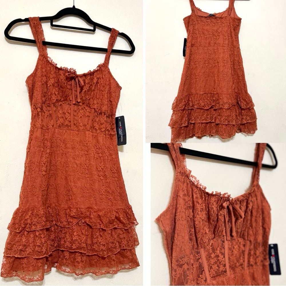One Clothing Terracotta rust orange Lace mini Dress size M